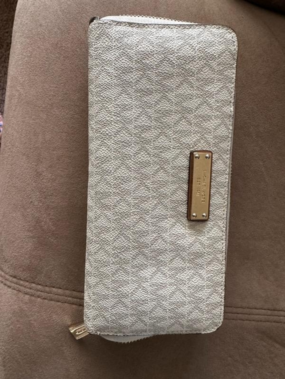 Michael Kors Champagne Metallic Logo Zip Wallet